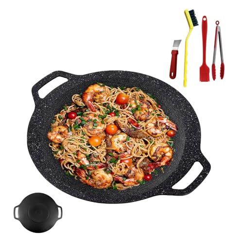 Parrilla hierro fundido 16 pulgadas con revestimiento antiadherente 6 capas for cocinar interiores,plancha aluminio liviana sartén grande versátil for asar carne antiadherente for exteriores humo