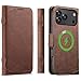 JCGOOD Leather Magnetic Wallet Case for iPhone17 Pro Max Compatible with MagSafe & Wireless Charging, 3 Card Slots & ID Holder, Kickstand, 360° Military Shockproof Protection Premium Brown