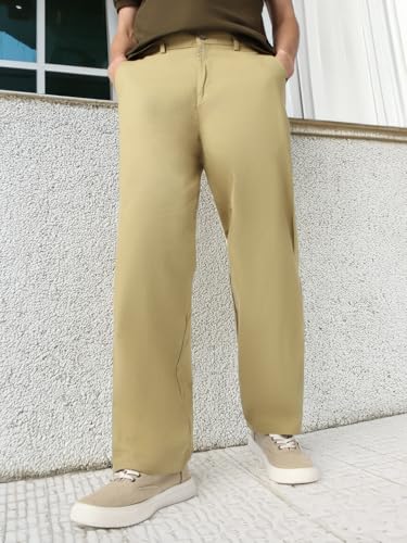 Image of Urbano Fashion Men's Loose Baggy Fit Solid Chino Trousers Non-Stretchable