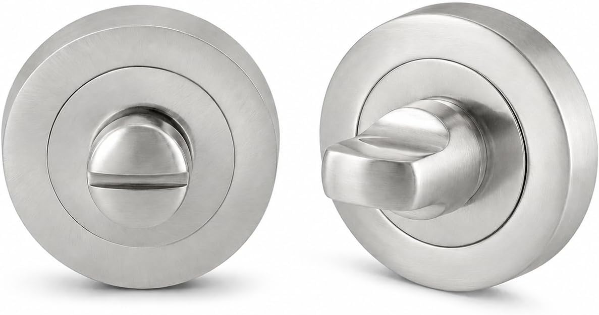 House Fittings UK Bathroom Thumb Turn and Release Lock Set 51mm, Privacy Door Lock, Round Bathroom Turn Lock, Door Lock Deadbolt Kit for WC Toilet Bathroom Doors (Satin Nickel)