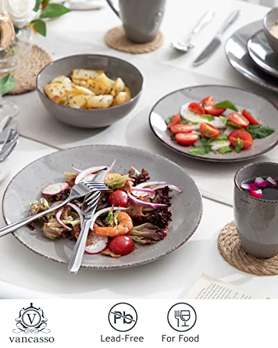 Vancasso Navia Ceramic Dinnerware Set, 48 Pieces Set Of 12 Stoneware Spray Spot Patterned Service Dish With Dinner Plates, Salad Plates, Bowls, Mugs - Grey #TOP2