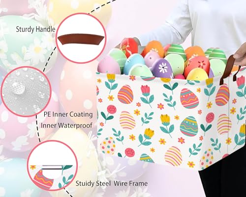 Image of Large Rectangular Easter Baskets Empty Waterproof Boy Toy Box Foldable Kid's Gifts Storage Bin Spring Room Decor(Rose Egg)