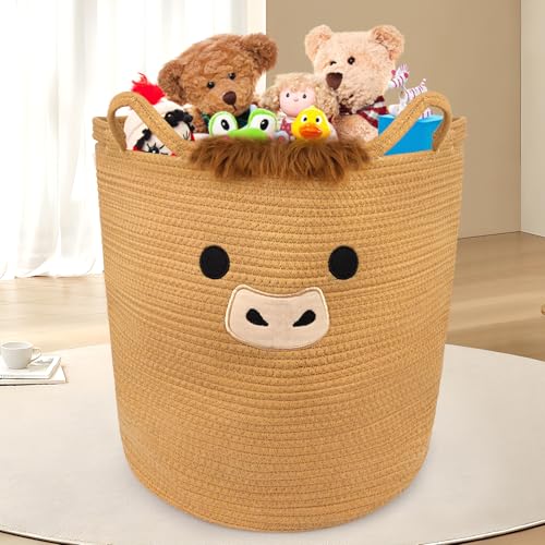 Image of Highland Cute Cow Basket for Nursery,Tall Large Laundry Blanket Gift Basket