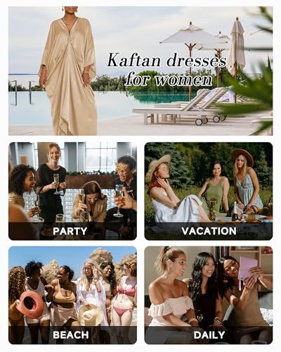 Bsubseach Kaftan Dresses for Women Satin V-Neck Caftans Coverups Long Dress Plus Size Beach Cover Up2