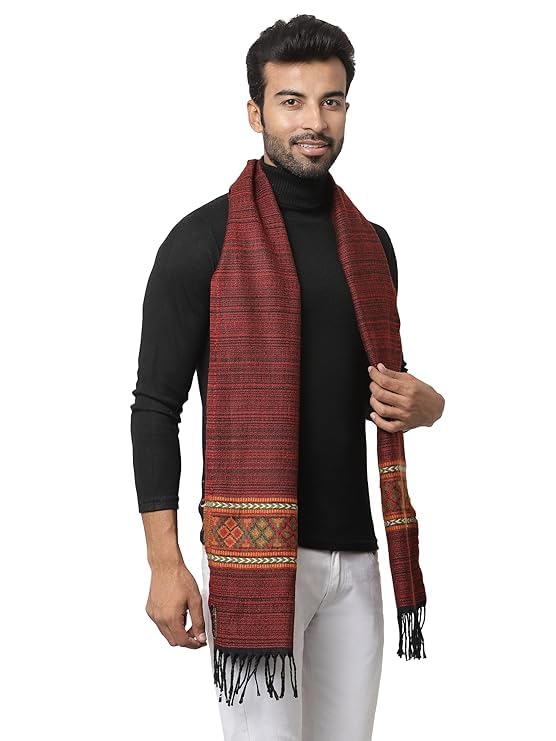 Handwoven Wool Muffler – Embroidered Brown 1 Patti Design | Cozy and Warm Scarf for Men & Women (Brown)-image-46