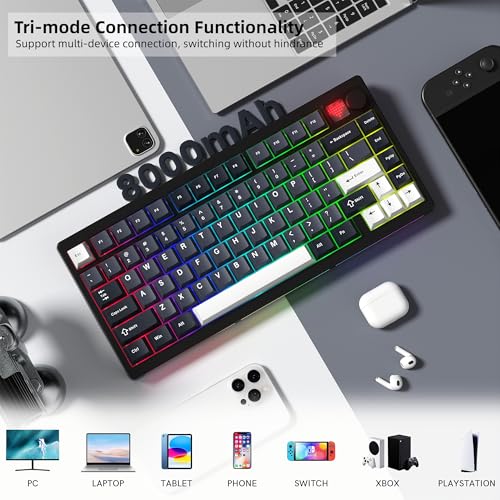 Image of Womier 75% Wireless Mechanical Gaming Keyboard with Knob & Display | Bluetooth 5.0 /2.4GHz /USB C Thocky Creamy Keyboard for PC Computer, 8000mAh Battery Hot Swap keyboard for Win /Mac (MT75-Grey)