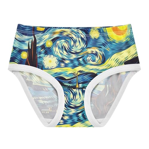 Starry Night Painting Girls' Underwear, Toddler Girl Briefs, Girls Underwear Cotton, 2–8 Years