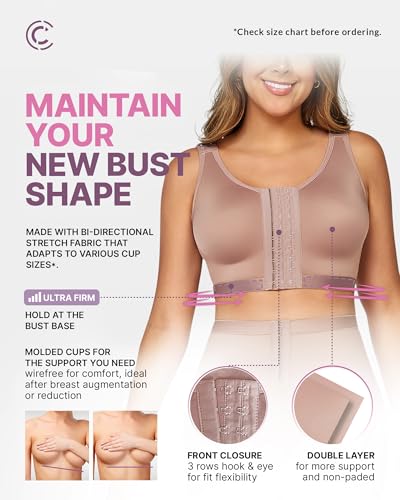 CURVEEZ Post-Surgery Front Closure Wireless Bra, Compression Shapewear Top with Wide Straps for Breast Augmentation Recovery2