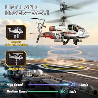 Elicottero Telecomandato Apache per Bambini, Elicottero Radiocomandato con 2 Batterie, Luci LED, Decollo/Atterraggio con Un Tasto e Mantenimento Dell'altitudine, Elicottero RC Regali per Ragazzi 8+