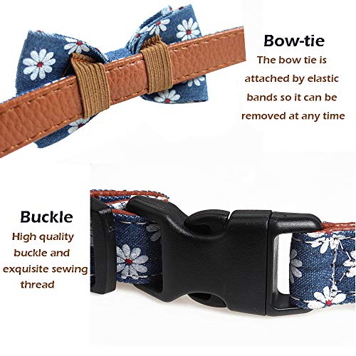 Dog Collar Bow Tie, Comfy Dog Bowtie Collar, Adjustable Printed Flower Leather Breakaway Collars For Small Medium Large Dogs #TOP4