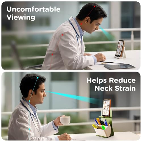 Image of eo Pen Stand for Study Table Stylish with Phone Holder Apex, Olive & Beige