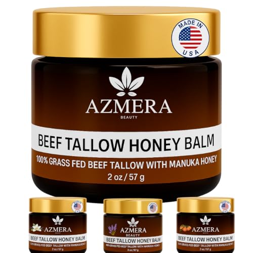 100% Grass-Fed Beef Tallow Balm, Manuka Honey MGO 263+, Organic Beeswax & Olive Oil, Beef Tallow for skin,Handmade Moisturizer for Dry Skin, Eczema Relief, & Healing Skin(2oz)