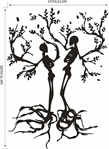 Bibitime Halloween Vinyl Couple Skull Tree Wall Decal Black Skeleton Sticker For Living Room Porch Sofa Background Decorations Shop Showcase Window Kids Room Decor #TOP1