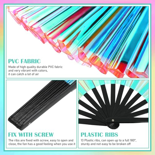 Image of Maitys Large Rave Fan Folding Handheld Fans 13'' Clap Fans for Line Dancing Clack Fan Holographic Festival Accessory for Martial Art Gift Performance, Includes 2 Pouch