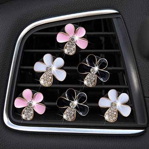 Image of 6 Pcs Bling Flower Air Vent Clips, Cute Daisy Car Air Fresheners Vents Clips Car Diffuser Vent Clips Rhinestone Glam Car Interior Decoration Charm Diamond Car Decor Bling Car Accessories for Women Girls