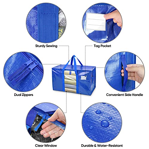 Image of BALEINE 8-Pack Oversized Moving Bags with Reinforced Handles, Heavy-Duty Storage Tote Moving Supplies for Packaging, Camping (Blue w /Window, 8-Pack)