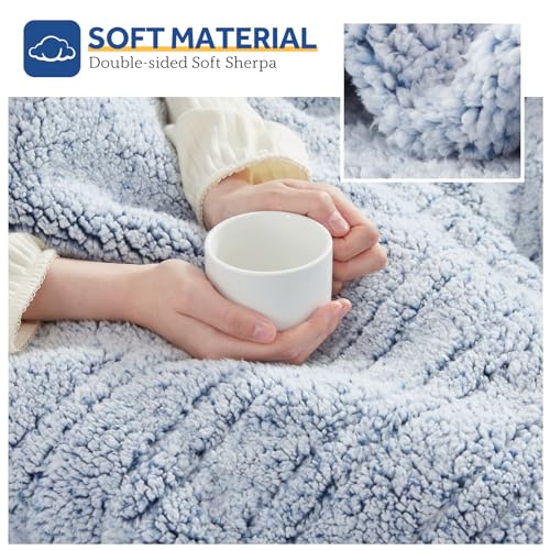 Sealy Electric Blanket Heated Throw 50"x60" Soft Double Sherpa Super Cozy with 6 Fast Heating Levels & 2-10 Hours Auto-Off, Over-Heat Protection, Machine Washable, Blue