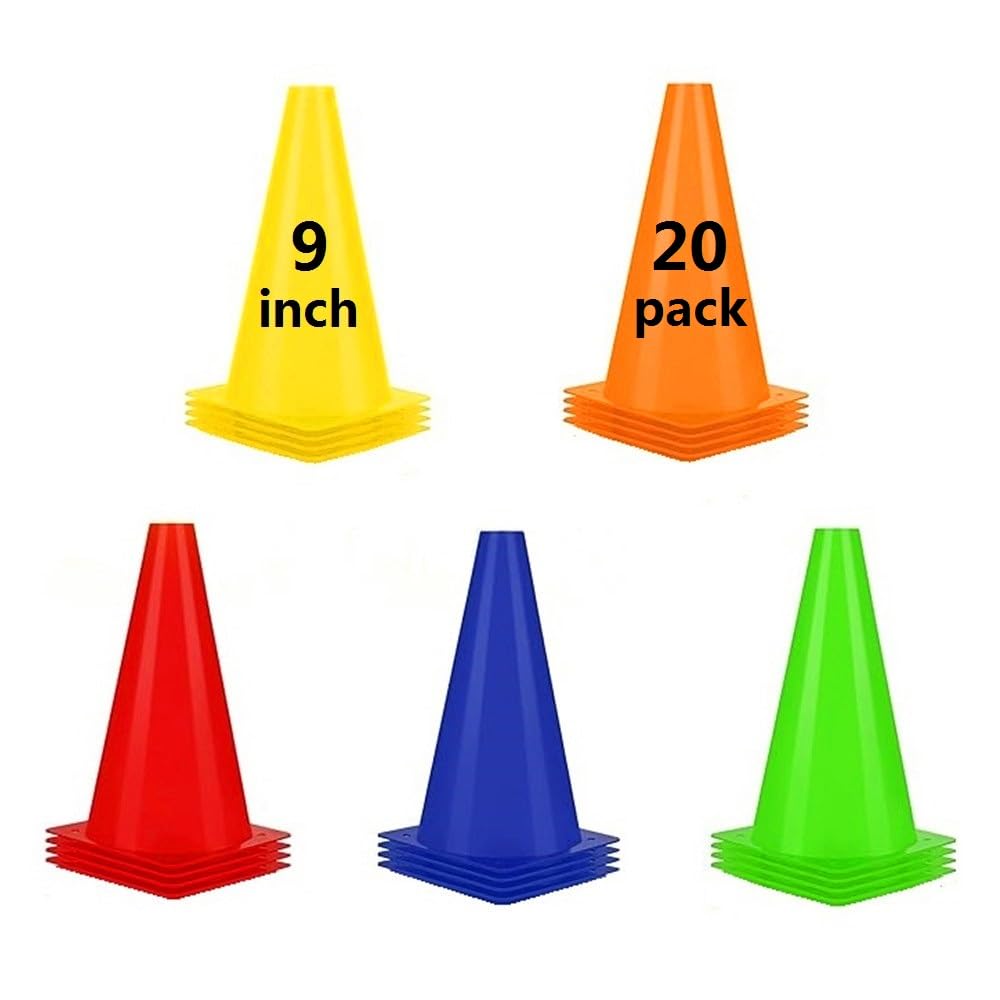 ANSLYQA Soccer Cones (9 Inch 20 Pack), Agility Training Sport Cone with Carry Bag for Drilling Football Basketball Field Markers,