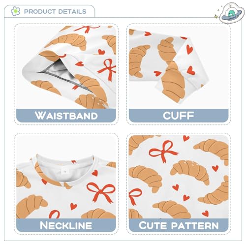 Wusikd Croissants Rolls Boy Girl Sweatshirt Toddler Crewneck Bows Heart Pullover Sweater Long Sleeve Clothes L Multi3