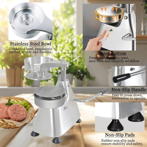 15,2 cm Edelstahl Hamburger Patty Maker, robuste Burgerpresse für hausgemachte Patties, einfach zu formen perfekt runde Burger