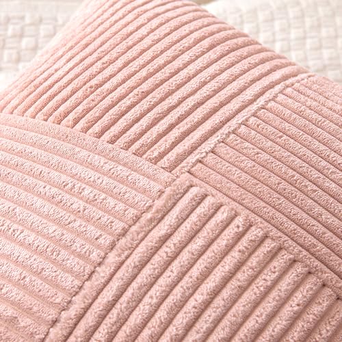 Image of MIULEE Pink Decorative Lumbar Throw Pillow Covers 12x20 Inch for Couch Bed Sofa Pack of 2 Boho Farmhouse Throw Pillows Soft Cross Corduroy Patchwork Textured Cushion Cases