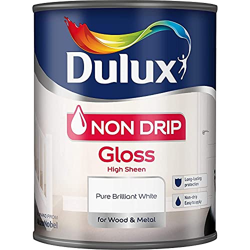 Dulux Non Drip Gloss High Sheen Paint For Wood And Metal Pure Brilliant White 1.25 L