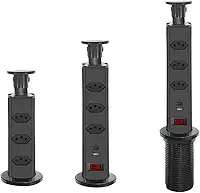 Torre de Tomadas Multiplug 3 Entradas Tomadas com Entrada USB e USB-C, Embutida para Mesa Bancada Escritorio, Compativel Carregamento Android e Iphone, Interruptor On/Off, Preta - Premium
