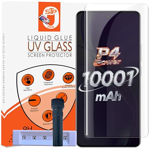 Image of STP FEEL HD+ UV Tempered Glass Screen Protector Guard Compatible For Realme P4 Power 5G (6.8 Inch, Pack of 1) Full Adhesive UV Curved Case Friendly HD Clarity with easy installation kit
