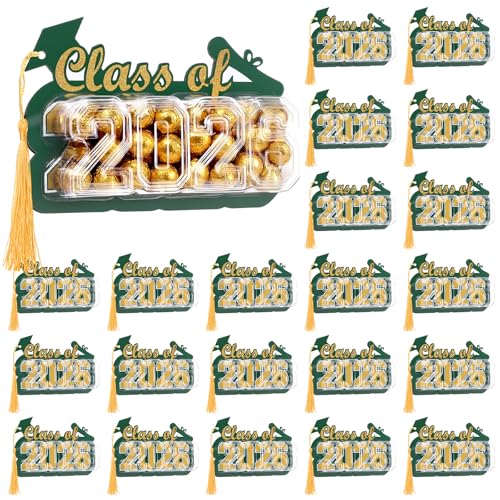 Motiskyy 30 Pack 2026 Graduation Candy Card, Tassel Holder, Green,Gold