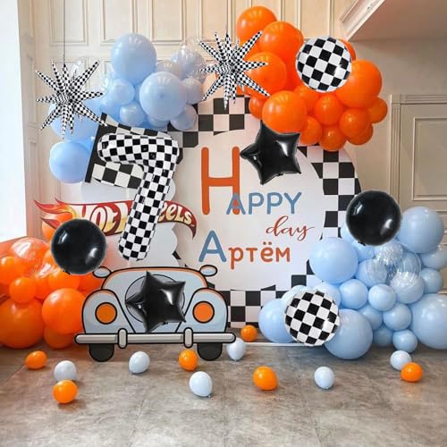 Image of TONIFUL 7th Birthday Balloons Kit 40 Inch Checkered Number 7 Foil Balloon