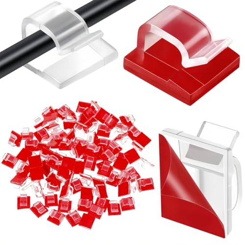 CATOR 100 Piezas Clips de Cable de Exterior, Organizador de Cables Autoadhesivo, Adhesiva Clips Decorativos de Luces para Cable de USB, Cargador, Fotos, Navidad y Luces de Hadas, Transparente