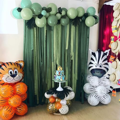 Image of PartyWoo Crepe Paper Streamers 6 Rolls 492ft, Pack of Dark Green, Green, Light Green, White Sand and Gold Party Streamers for Birthday Party Decorations, Wedding Decorations (1.8 Inch x 82 Ft /Roll)