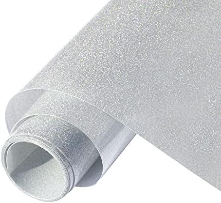 IZOOD Heat Transfer Vinyl Roll, Rainbow Silver White Glitter Vinyl 12in.x 3ft for DIY T-Shirts, Iron on Vinyl for Cricut Heat Press Machine, 12''x3FT