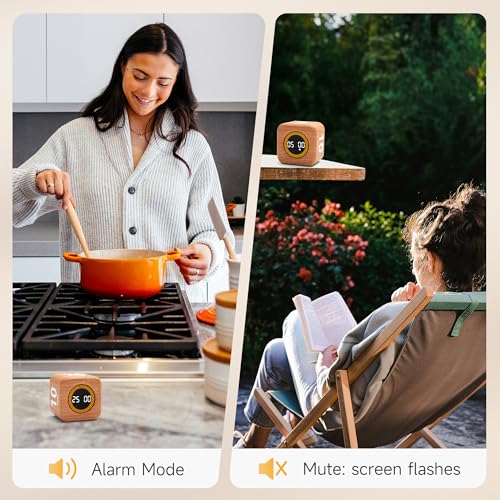 Exlliy Rotating Productivity Timer 5, 25, 10, 50 Minutes Preset, Desk Cube w/Gravity Sensor for ADHD, Mute Functions, Ideal for Work, Study, Kitchen, Back to School (1, Wood Grain Finish) - Image 4