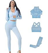 EROSEL Women's Seamless Fitness Clothing, Gym Outfit and Yoga Workout Set Jacket, Sports Bra 3 Pi...