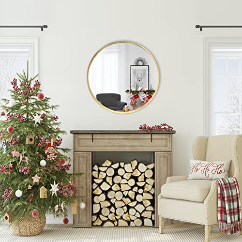 Zenida Round Wall Mirror,24-Inch Large Circle Mirror,Gold Metal Framed Wall-Mounted Bathroom Mirror,Decorative Round Mirror For Bathroom Decor,Vanity Bedroom,Living Room,Entryway #TOP2