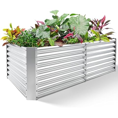 Land Guard 8×4×2 ft Galvanized Raised Garden Bed Kit, Galvanized Planter Raised Garden Boxes Outdoor, Large Metal Raised Garden Beds for Vegetables. Cover