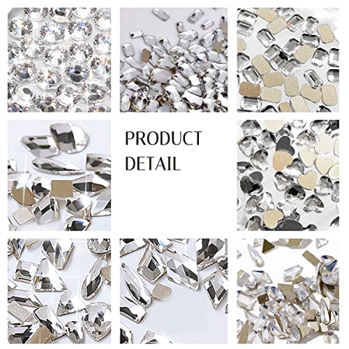Nail Art White Crystals Rhinestones Set - 3100Pcs Nail Gems Flatback Jewels For Acrylic Nails Design, 12 Types Of 600 Special-Shaped Diamonds + 2500 Flatback Rhinestones Kit For Nail Diy Decorations #TOP5