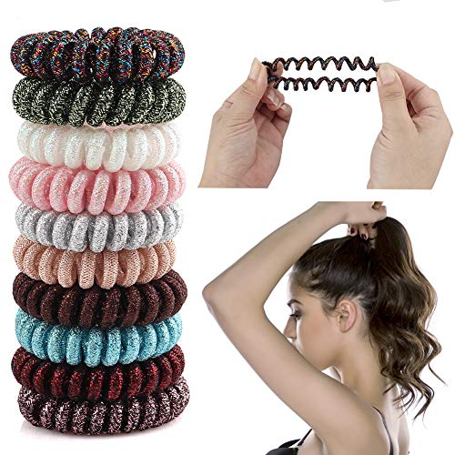 Spiral Hair Ties, Elastic Hair Coil Traceless Hair Ties Ponytail Holder for Women Girls Ladies Multicolor（10pcs）