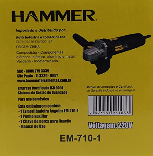 Esmerilhadeira Angular De 4.1/2 Pol. 710w Hammer 127V Preto - GYEM7101_110