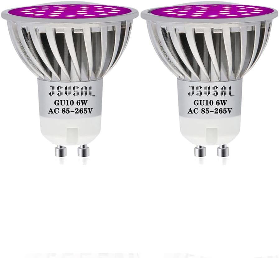 Plant Grow Light Bulb,6W Full Spectrum Grow Lamp,Purple Light,MR16 GU10 AC85-265V 60W Equivalent LED Grow Light Bulb for DIY Horticulture,Hydroponics,Greenhouse,Garden,Grow Healthier,2-Pack
