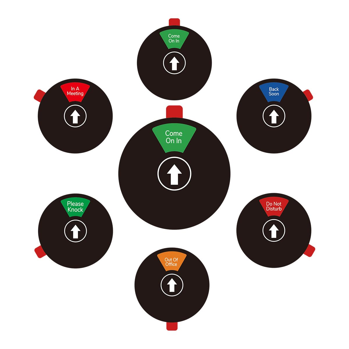 Beiyier 2 Pack Office Privacy Door Sign - Black 6 Inch Round Rotating Sign, 6 Options: Out Of Office, Do Not Disturb, Please Knock, Come On In, In A
