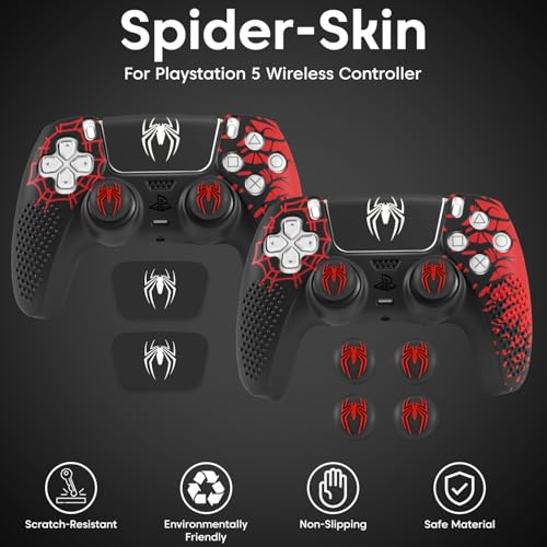 Image of Sounce Anti Slip Silicone PS5 Controller Skin Cover Compatible with PS5 Controller Silicone Protective Grip Sleeve with Anti Slip Thumb Grip Caps Touch Sticker and Wrap Cover Stickers (Pack of 2, Red)