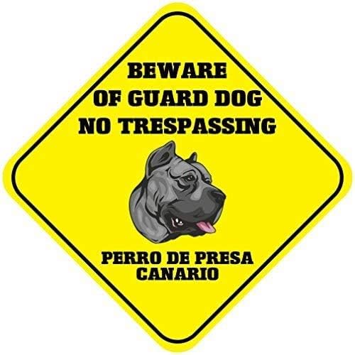 Letrero de metal de aluminio para decoración de Perro De Presa Canario Beware Guard Dog No Trespassing Crossing Metal Sign8 X 8 pulgadas