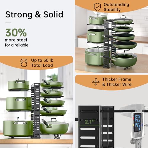 Image of MUDEELA 8-Tier Adjustable Pots and Pans Organizer Rack under Cabinet, Blcak