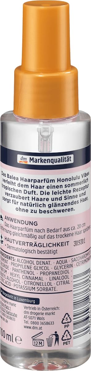 Balea 3er-Set Haarparfum: PINK BLOSSOM pudrig-blumiger Haarduft, verleiht dem Haar natürlichen Glanz ohne zu beschweren, 100 ml + HONOLULU VIBES tropischer Duft für jeden Haartyp, 2 x 100 ml (300 ml)