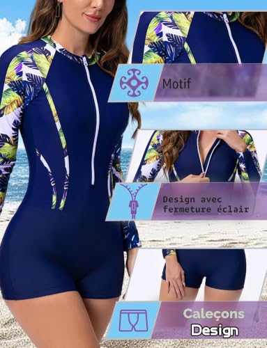 Ausing Rashguard Femme Maillot de Bain Manches Longues Femme Une Pièce Surf Plongée Rash Guard UPF 50+ UV Dame Plage XL – vue 5
