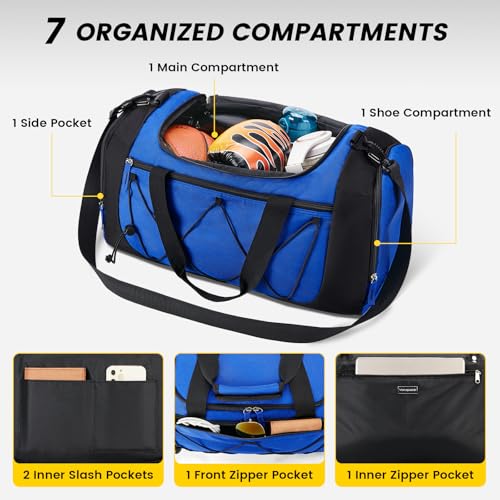 Image of Vorspack Gym Bag for Men - 21 Inches Duffle Bag for Travel Lightweight Duffel Bag with Shoe Compartment Personal Item Travel Bag Weekender Bag for Travel Sports Gym - Blue