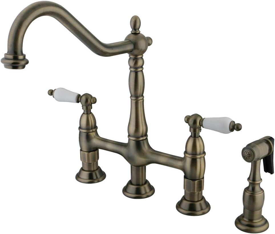 Kingston Brass KS1273PLBS+ Heritage Kitchen Faucet with Brass Sprayer, Vintage Brass