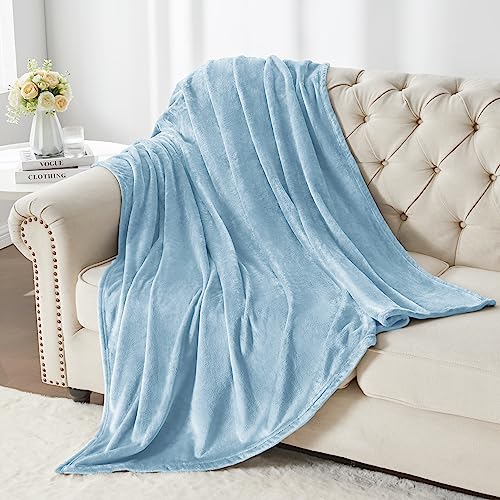 Image of BEDELITE Fleece Blanket Washed Blue Throw Blankets for Couch & Bed, 300GSM Luxury Plush Cozy Fuzzy Blanket 50 inch x 60 inch, Super Soft Warm Lightweight Throw Blanket for Travel Camping
